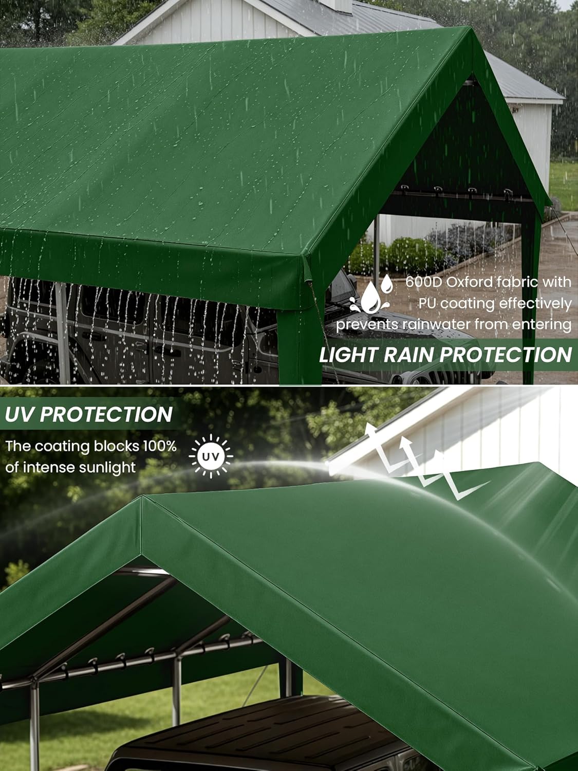 10 x 20 Ft Carport Replacement Cover, Heavy Duty Outdoor Car Tarp Canopy, Waterproof & UV Protected Tear Oxford Tarp with Ball Bungees (Frame is Not Included)