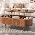 Easyego Oval Lift Top Coffee Table with Storage, 40" Fluted Modern Hidden Compartment Center Table for Living Room, Small Space Apartment, Home Office Desk, Walnut