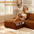 109.4” Modular Sectional Sofa, Convertible Sofa Bed, No Assembly Required Cloud Couch with Deep Seat, Modern L-Shaped Boneless Sofa for Living Room (Orange)