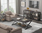 LVB Industrial Grey Coffee Table, Wood Metal 2 Tier Center Table with Storage, Rectangular Low Cocktail Table for Living Room, Farmhouse Concrete Tables for Home Office Bedroom, Dark Gray Oak, 47 Inch