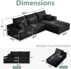 Modular Sectional Sofa Cloud Sectional Couch, 95" Comfy Fluffy L-Shaped Couches for Living Room, Deep Seat Memory Foam Plush Corduroy Boneless Couch Sectionals No Assembly (Black,Right-Facing Chaise)
