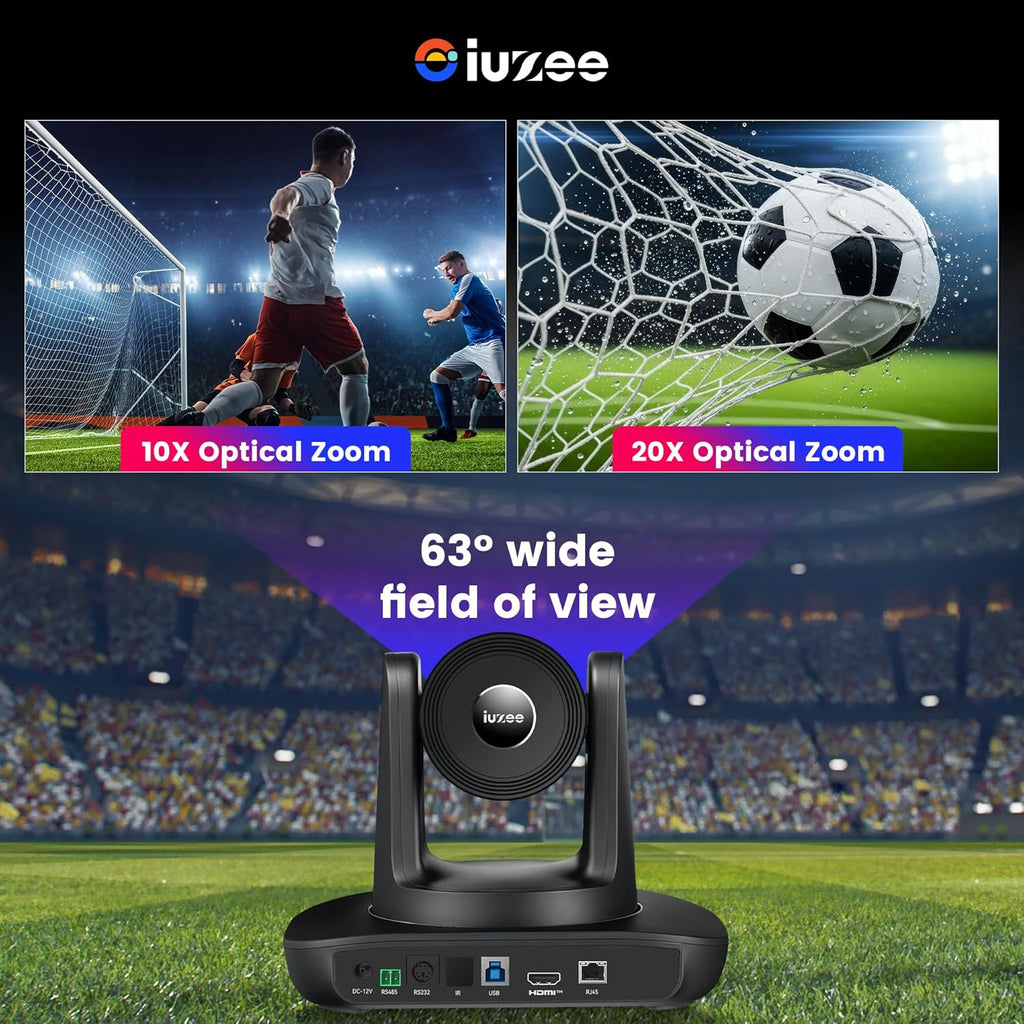 4K UHD PTZ Camera AI-Auto Tracking, 20X Optical Zoom, USB3.0/HDMI/LAN PoE, IP Live Streaming, PTZ Conference Room Camera for Church Services Education Conference Events, Work with YouTube OBS