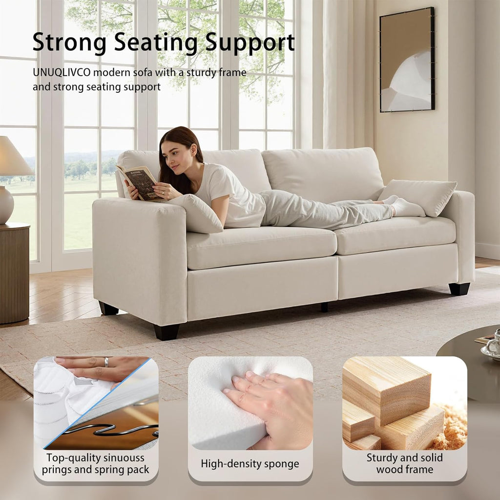 Modern Loveseat Sofa for Living Room, Spring Cushions, Removable Cover, Solid Wood Frame, Wide Armrest, Chenille Fabric Recliner Couches for Small Space