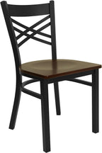 Flash Furniture 2 Pack HERCULES Series Black ''X'' Back Metal Restaurant Chair - Mahogany Wood Seat