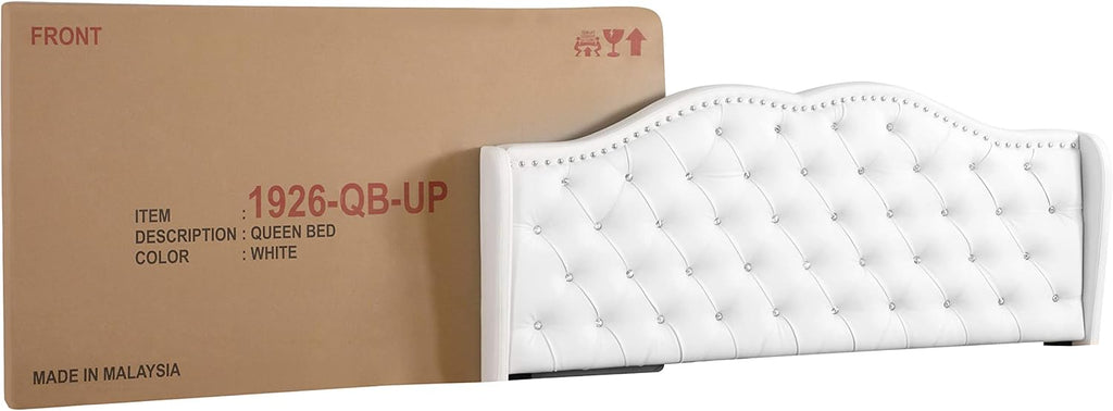 GDFStudio PU Upholstered Bed Frame with Padded Wingback Headboard, Transitional Platform Design, Box Spring Required, Easy Assembly, Full Size Bed for Modern and Classic Bedrooms,50" H White