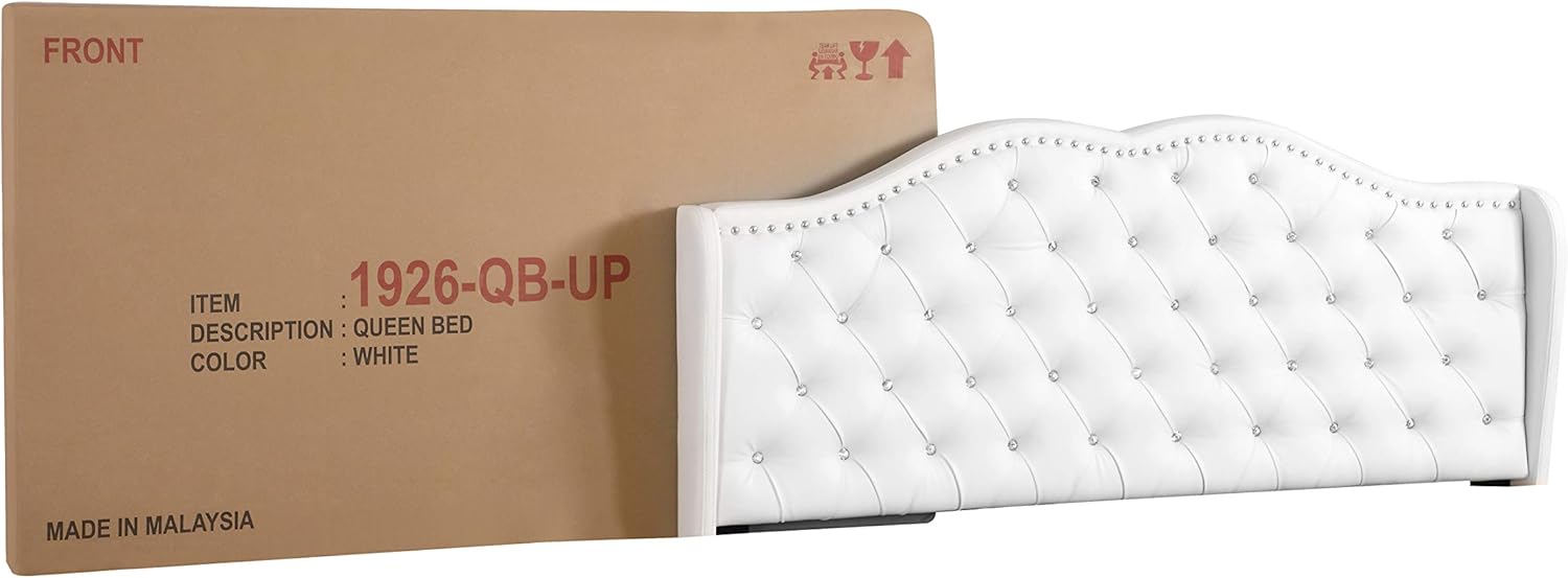 GDFStudio PU Upholstered Bed Frame with Padded Wingback Headboard, Transitional Platform Design, Box Spring Required, Easy Assembly, Full Size Bed for Modern and Classic Bedrooms,50" H White