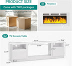 MXV 80" Fireplace TV Stand for TVs Up to 90", LED Light Entertainment Center with 36" Electric Fireplace, Modern Wood Texture TV Media Console with Highlight Storage Cabinet, White-White