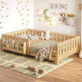 Bellemave Twin Floor Bed with Slats and Safety Guardrail, Twin Size Montessori Floor Bed with Fence and Built-in Bookshelf, Easy Assemble Montessori Beds for Kids, Girls, Boys, Light Natural