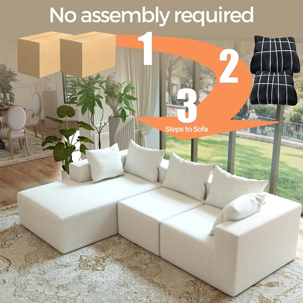 108"Modern Sectional Sofa,Modular Convertible L-Shape Sofas,Upholstered Couches with Deep Seat,Pet-Friendly Sponge Sofa for Living Room Bedroom,Sofa bed for small space (Beige, Left Facing Chaise)
