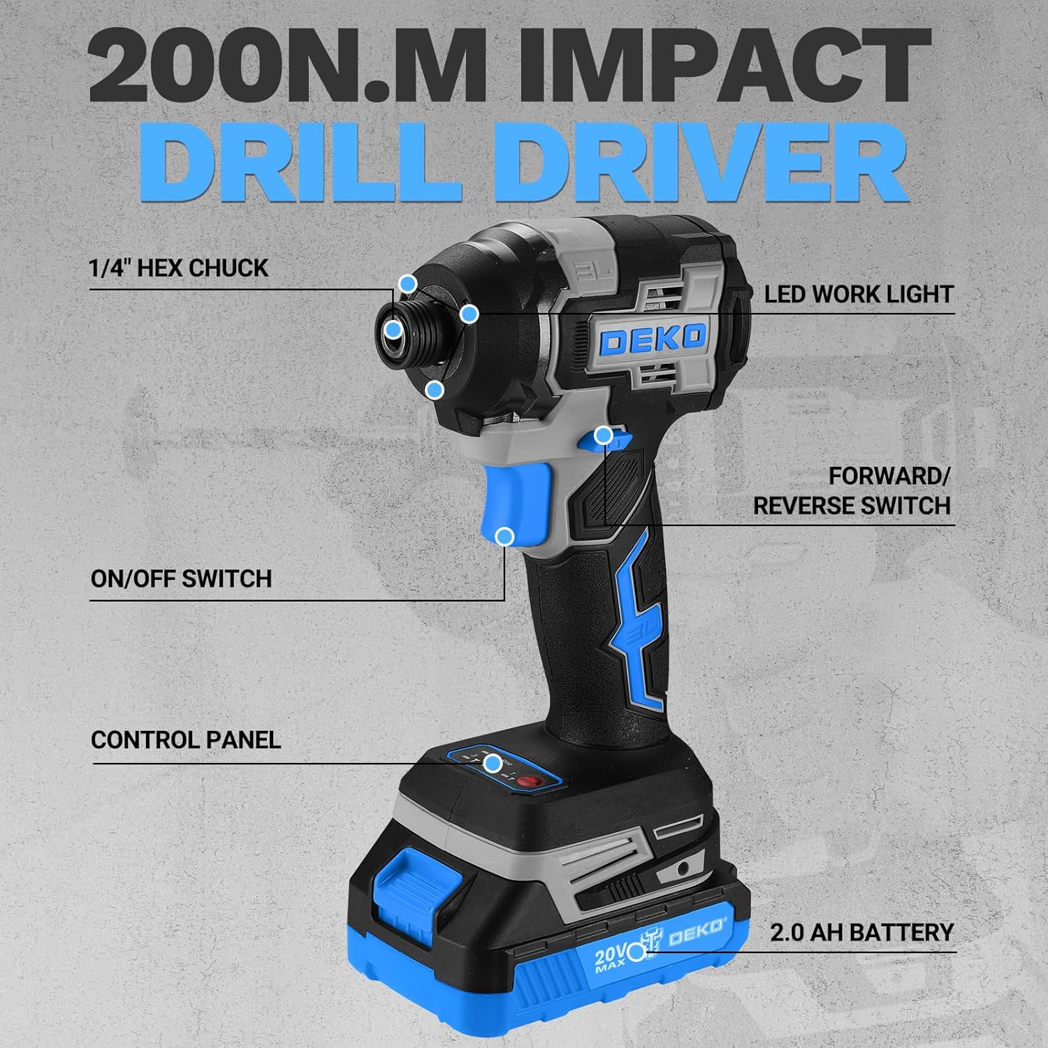 Cordless Drill & Impact Driver: DEKOPRO 20V Brushless Power Drill and 20V Brushless Impact Driver Set, Power Tool Set with 2 x 2.0Ah Batteries, Charger, Bag& 52 x Accessories-Blue