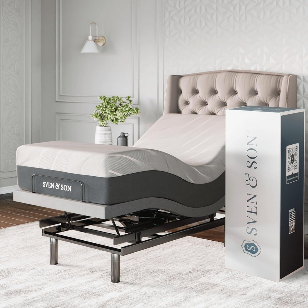Sven & Son Platinum Adjustable Bed Base Frame + 12 inch Memory Foam Matt (Medium), Lumbar Support, Head-Pillow-Tilt, Massage, Under-Bed Lights, USB - Twin XL