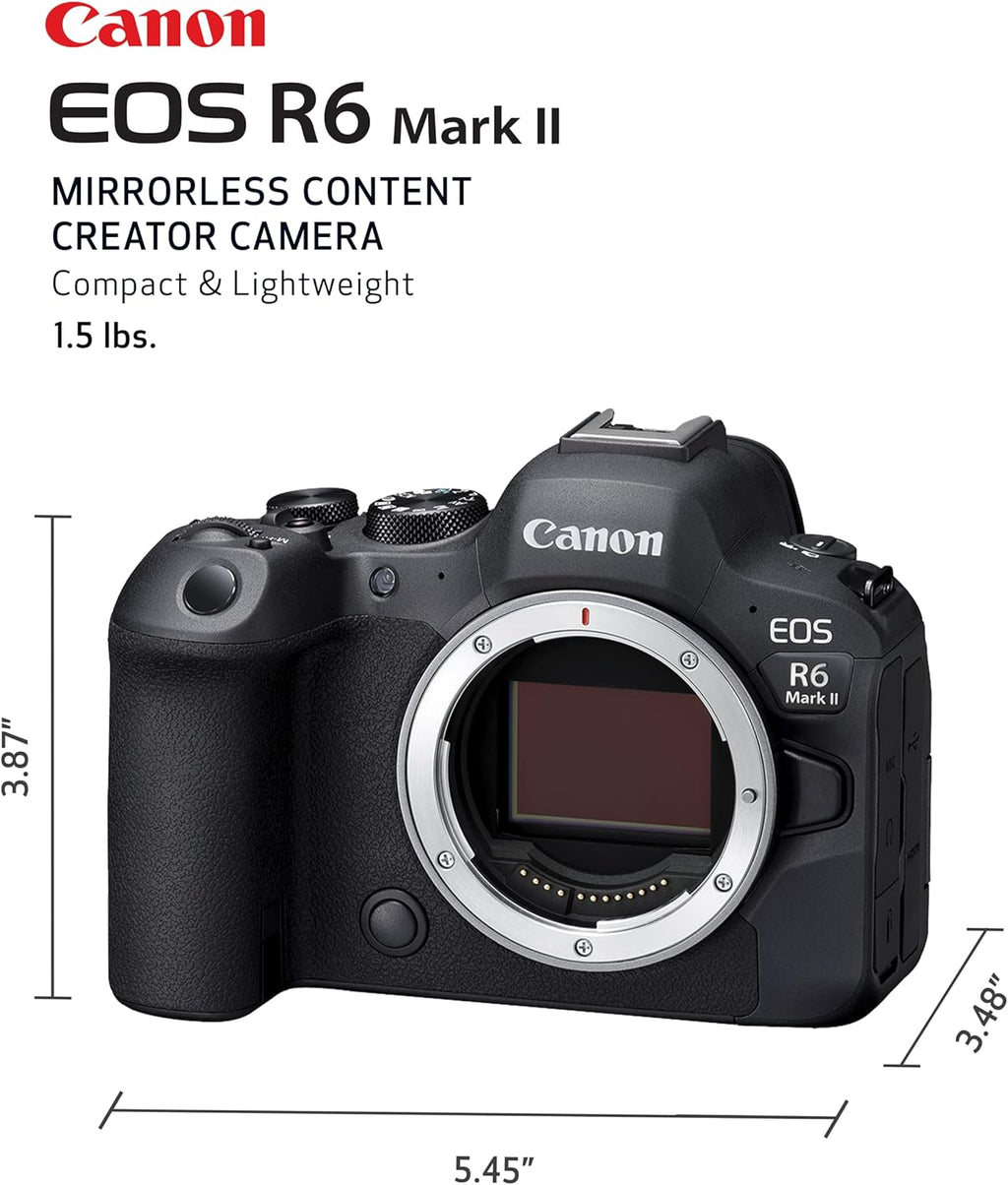 Canon EOS R6 Mark II Mirrorless Camera (Body Only)  Full-Frame Camera  24.2 Megapixel CMOS Sensor  Photo and Video Capabilities  Black