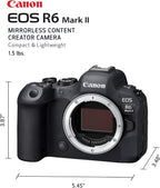 Canon EOS R6 Mark II Mirrorless Camera (Body Only)  Full-Frame Camera  24.2 Megapixel CMOS Sensor  Photo and Video Capabilities  Black