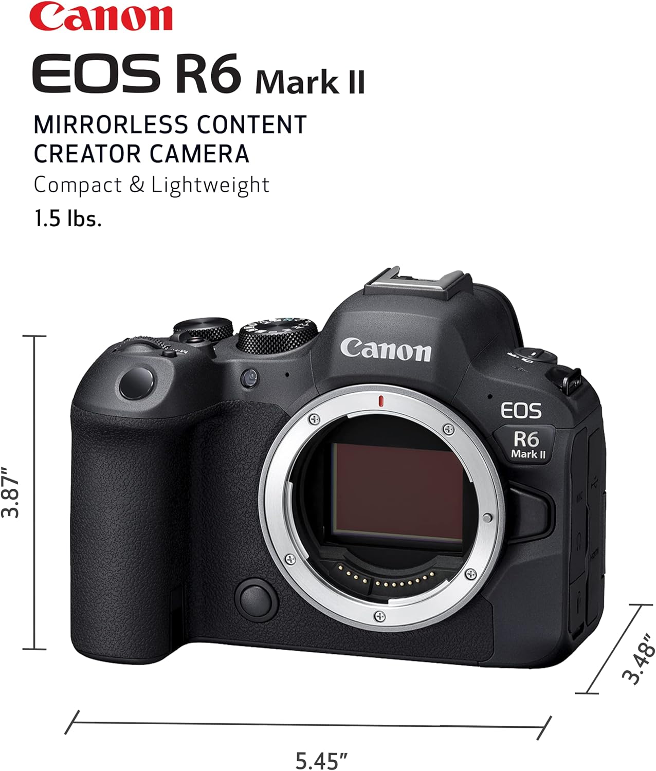 Canon EOS R6 Mark II Mirrorless Camera (Body Only)  Full-Frame Camera  24.2 Megapixel CMOS Sensor  Photo and Video Capabilities  Black