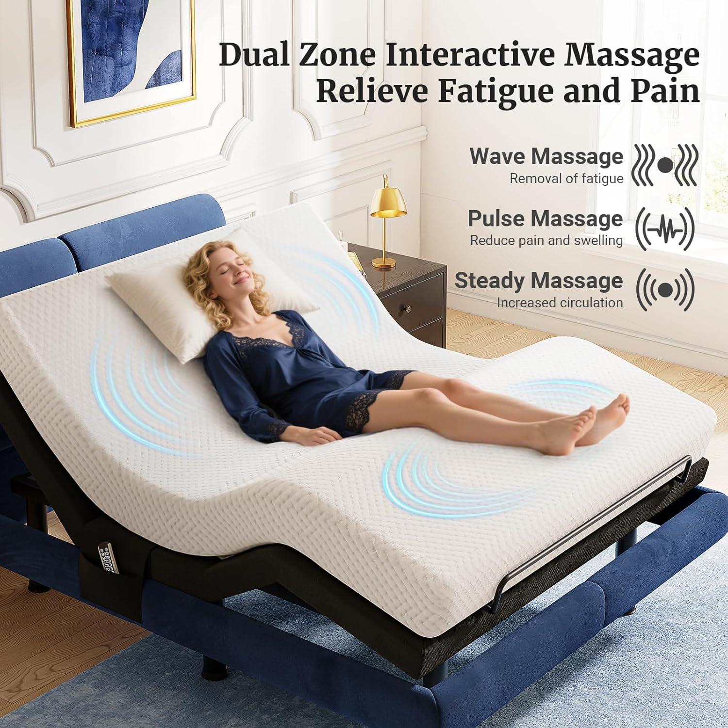 Tami Tami T600 Adjustable Bed Frame Queen Size with Remote & Massage - Electric Beds Bases, Zero Gravity, Dual Side USB, Side Pockets, Nightlight, Quiet Motor, Wireless Remote, 5 Min Easy Assembly