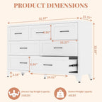 7-Drawer Dresser for Bedroom, 52" Wide White Steel Chest of Drawers with Anti-Tipping Design, Odor-Free Easy to Clean Storage Organizer for Living Room, Entryway, Hallway, Home Office