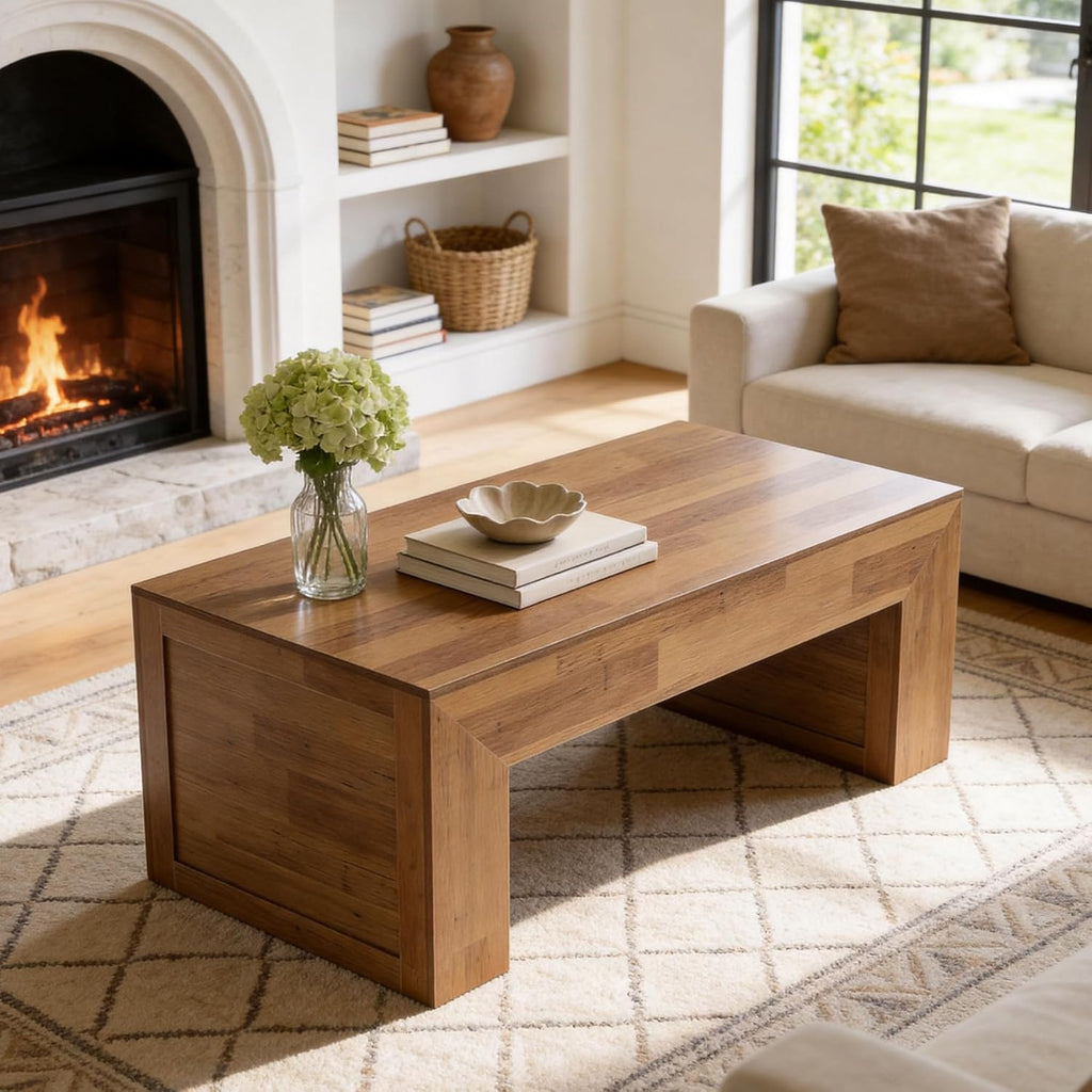 Tribesigns 47-Inch Farmhouse Coffee Table, Wooden Rectangular Center Table with Thick Base, Modern Cocktail Tea Furniture for Living Room (Oak Brown)