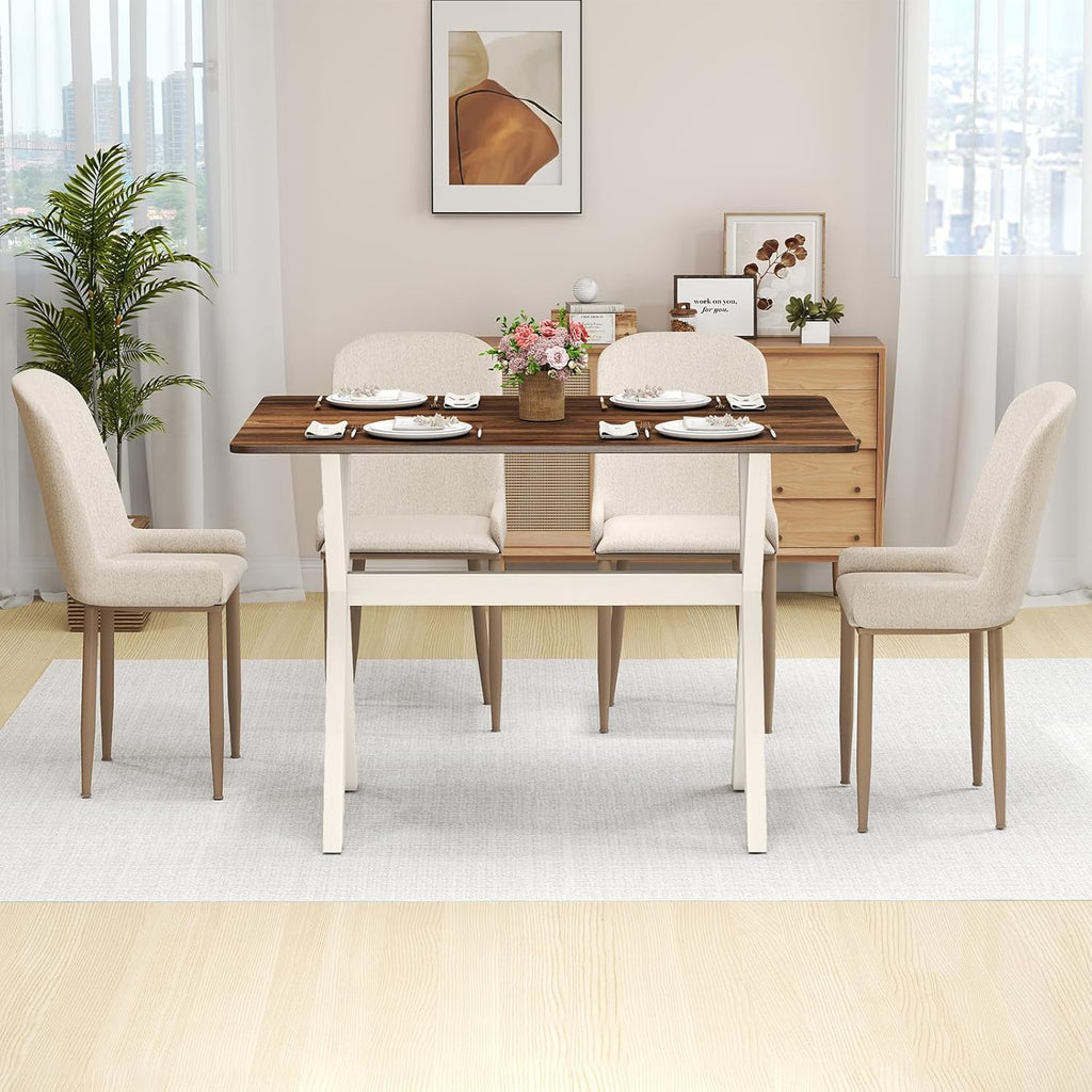 Giantex 43" Dining Table for 4, Rectangular Kitchen Table with Rubber Wood X-Shaped Frame, Space Saving Dinner Table for Living Dining Room, Dinette, Home Office, Restaurant