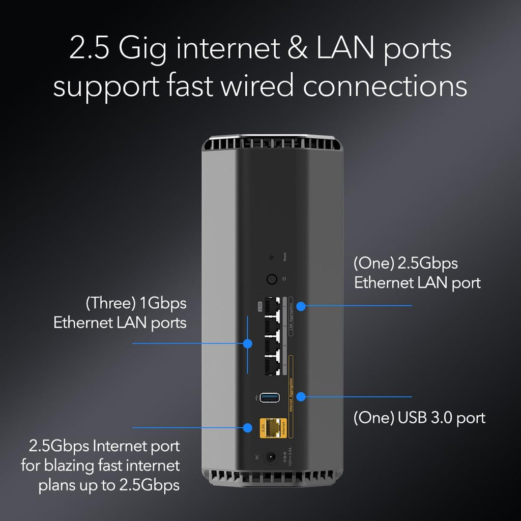 NETGEAR Nighthawk Tri-Band WiFi 7 Router (RS500) – Router Only  BE12000 Wireless Speed (up to 12 Gbps) - Covers up to 3 000 sq. ft.  120 Devices – 2.5 Gig Internet Port - Free Expert Help