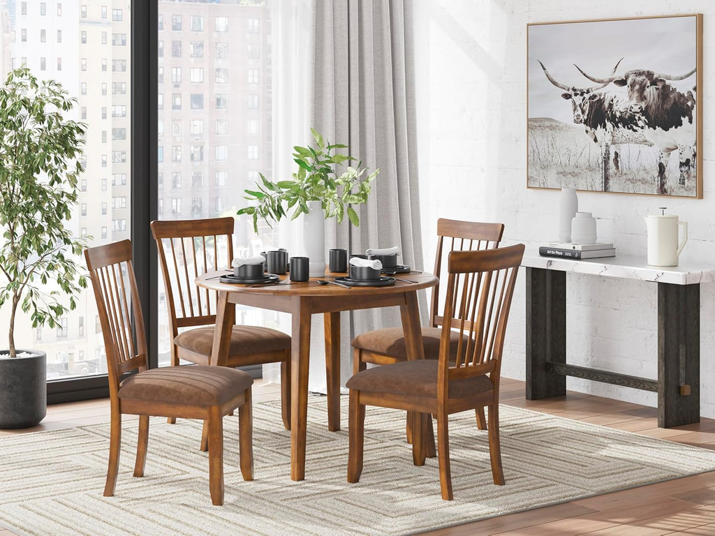 Signature Design by Ashley Berringer | Spindle Back 18" Dining Chairs (Set of 2) – Rustic Light Brown with Upholstered Cushioned Seat