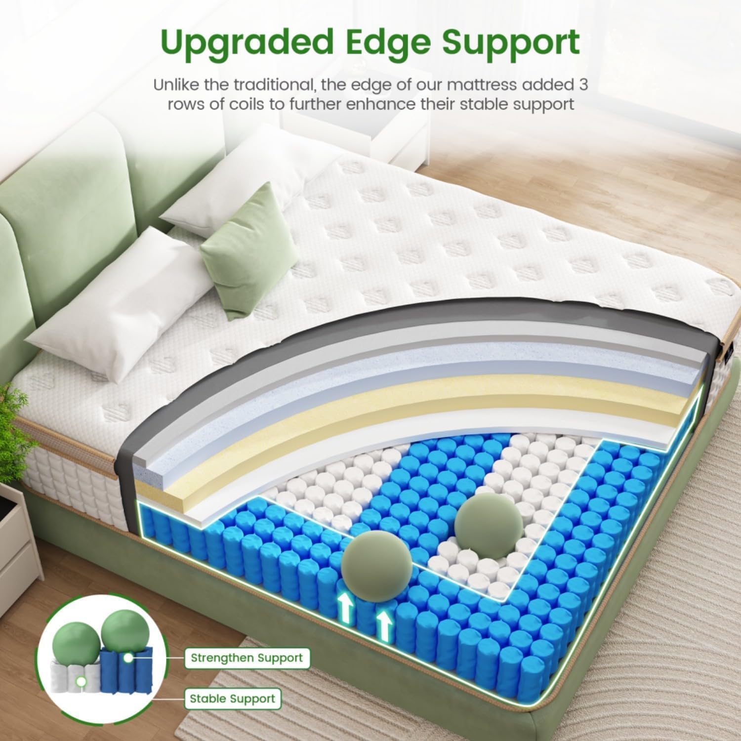 King Mattress, Enhanced 14 Inch King Size Hybrid Mattress in a box with Gel Memory Foam & Independent Pocket Springs, Medium Firm, Pressure Relief, Strong Edge Support, 365-Night Trial, CertiPUR-US