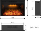 Benrocks 36'' Electric Fireplace Inserts, Recessed & Built in Wall Electric Fireplace Heater with Fire Crackling Sound, Adjustable Top Light & Flame Speed, Overheating Protection, 750/1500W Black