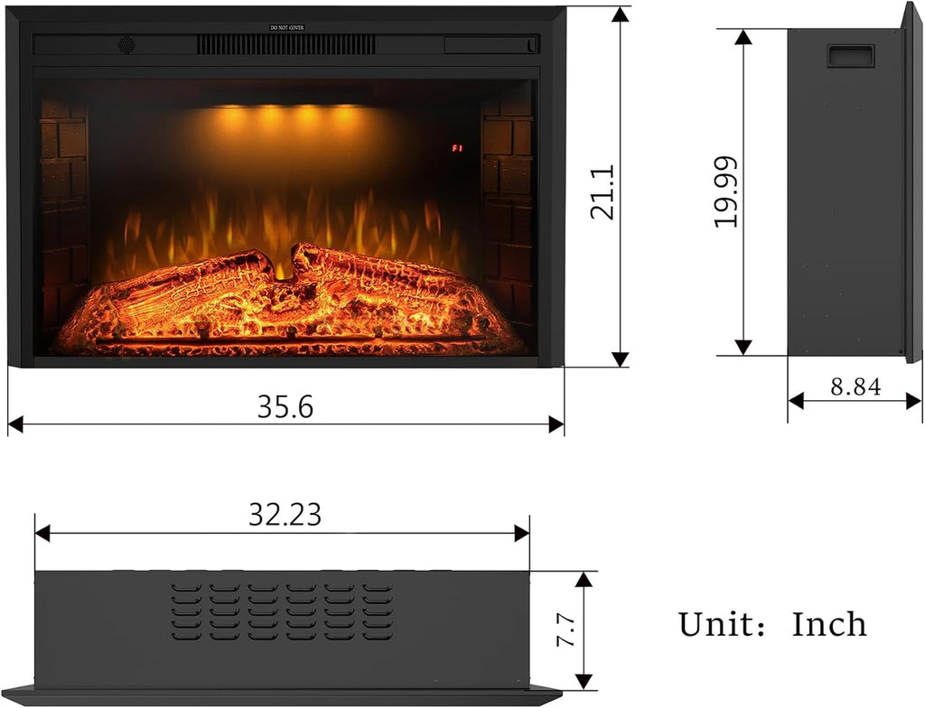 Benrocks 36'' Electric Fireplace Inserts, Recessed & Built in Wall Electric Fireplace Heater with Fire Crackling Sound, Adjustable Top Light & Flame Speed, Overheating Protection, 750/1500W Black
