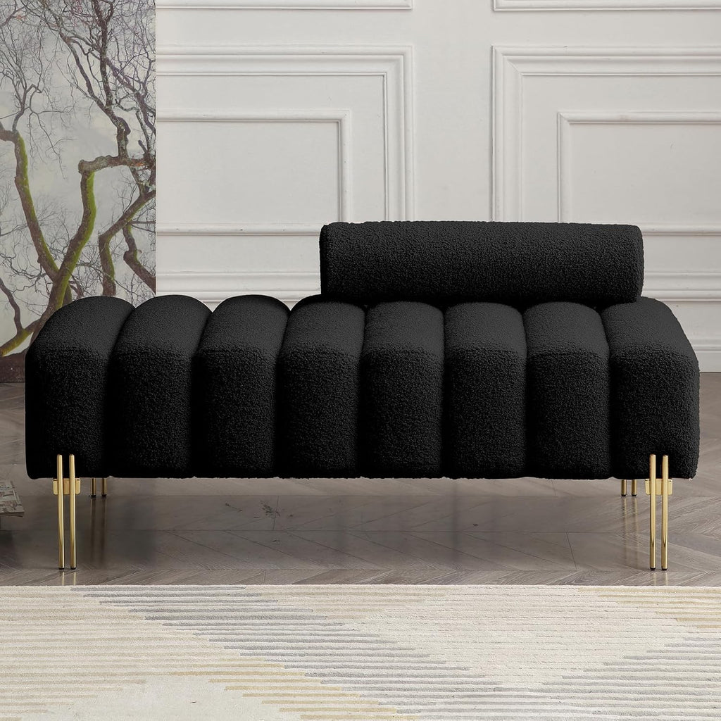 NIOIIKIT 53.2" Modern Loveseat Sofa Couch, Upholstered Accent Sofa with Golden Legs and Adjustable Backrest, Small Teddy Fleece Couches for Bedroom, Living Room, Compact Small Space (Black Teddy)