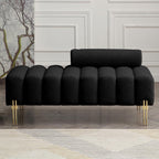 NIOIIKIT 53.2" Modern Loveseat Sofa Couch, Upholstered Accent Sofa with Golden Legs and Adjustable Backrest, Small Teddy Fleece Couches for Bedroom, Living Room, Compact Small Space (Black Teddy)