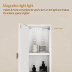 Tall Storage Cabinet, 7.9 Inch Narrow Bathroom Cabinet with USB Magnetic Light, Open Shelf, Magnetic Doors & Drawer, 5 Adjustable Shelves, Anti-Tip Kit for Small Spaces, Living Room, White, 70.9" H