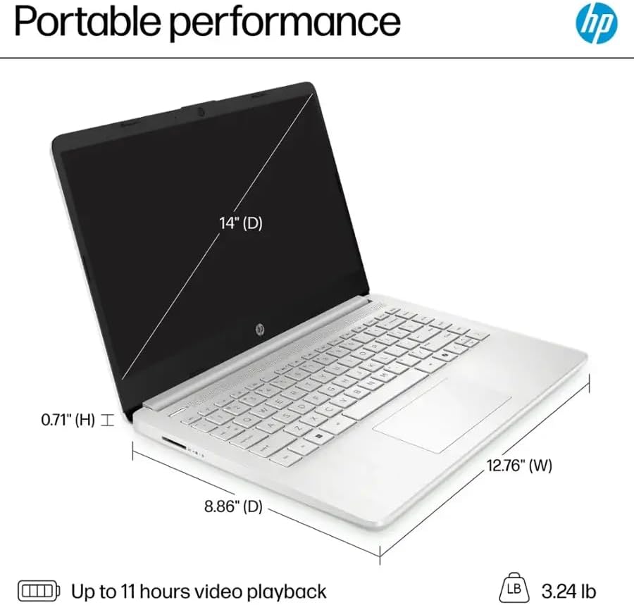 HP 14" LED Business Laptop Computer  16GB RAM 640GB Storage (128GB UFS + 512GB SD Card)  Intel Quad-Core N150 Processor  Windows 11 S & 1-Year Microsoft Office 365 Included  PLUSERA Earphones  Silver