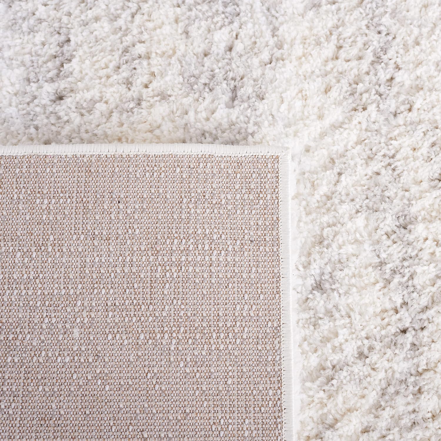 SAFAVIEH Berber Shag Collection Area Rug - 9' x 12', Ivory & Light Grey, 1.2-inch Thick Ideal for High Traffic Areas in Living Room, Bedroom (BER563F)