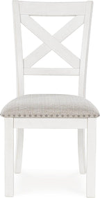 Signature Design by Ashley Robbinsdale Classic Upholstered Dining Chair with Cushion and Nailhead Trim, Set of 2, White & Light Gray