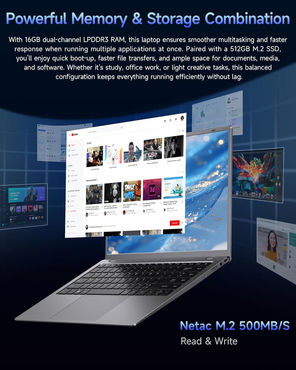 15.6 inch Laptop with Pentium Gold 6500Y(Up to 3.4GHz)  16GB RAM 256GB SSD 1080P Full HD  USB-C WiFi 5 BT5.0 Gray Computer Laptops for School  Business