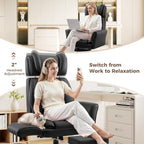 Big and Tall Office Chair, Flip Armrests for Pets & Cross Legged Sitting, Ergonomic Leather Executive Desk Chair with Foot Rest, High-Back Reclining Computer Chairs for Office Home Game - Black