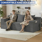 2 in 1 Convertible Boneless Couch Bed, Corduroy futon Sofa Bed, Compression Folding Floor Couch Sofas Bed with 3 Pillows for Bedroom, Small Space Guest and Living Room Sofa (Grey, 78 Inches)