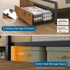 Twin Over Full Size Bunk Bed with 4 Storage Drawers and Bookshelf, Metal Bunk Beds with LED Lights, Charging Station, Loft Bunk Bed with Pegboard, Safety Guardrail and Ladders, for Kids, Teens, Adults
