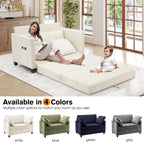 51" Loveseat Sleeper Sofa Bed, Chenille Convertible Floor Sofa Bed for Small Spaces, Folding Couch Bed with Deep Seat, 2 Pillows & Solid Frame, Pull Out Floor Couch for Living Room, Beige