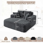 56" W Oversized Chaise Lounge Chair Indoor,Plush Faux Fur Sleeper Couch Sofa Bed with Pillows,Fluffy Comfy Cloud Sofa,Compression Foam Boneless Couch for Living Room,Bedroom(Bubble, Grey)