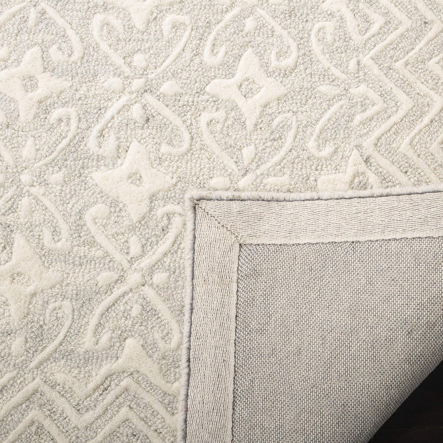 SAFAVIEH Blossom Collection Area Rug - 9' x 12', Grey & Ivory, Handmade Wool, Ideal for High Traffic Areas in Living Room, Bedroom (BLM114F)