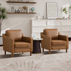 Kingfun Accent Chair Set of 2, Living Room Chairs, Faux Leather Reading Armchair, Mid Century with Solid Wood Foot, Upholstered Modern Decor for Bedroom, Apartment, Brown