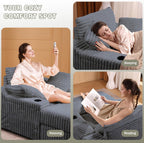GarveeHome Oversized Chaise Lounge Chair Indoor with Storage Ottoman, Upholstered Corduroy Sofa Bed Cloud Couch with 3 Pillows, Single Sleeper Sofa Chair for Living Room, Bedroom (Grey)