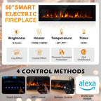 MXV 80" Fireplace TV Stand, Modern Entertainment Center with 50 Inch Smart Fireplace, Adjustable Shelf & Glass Door, Fire Place with WI-FI Enabled, TV Console for Living Room, Black