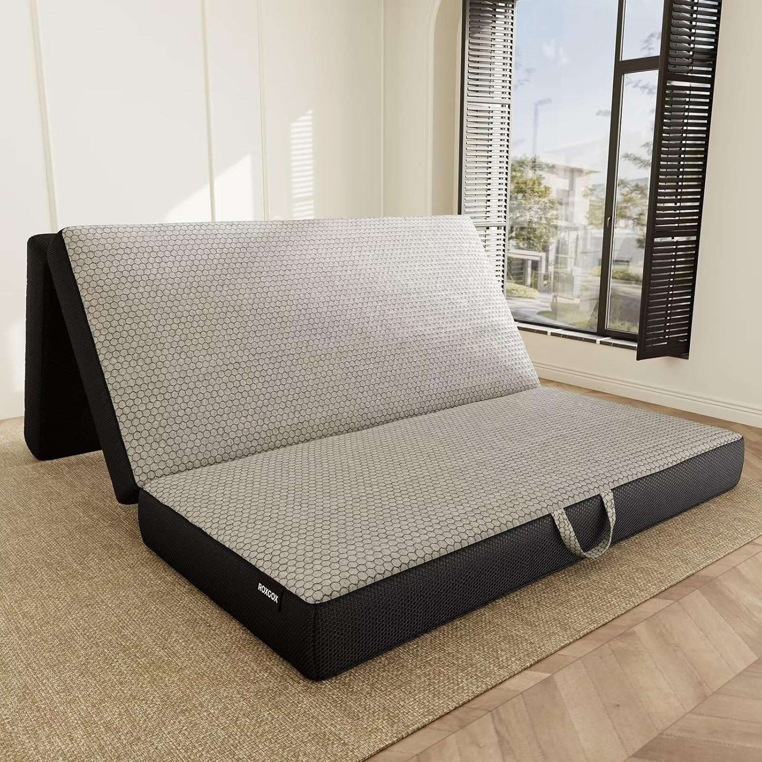 Memory Foam Trifold Mattress, Queen Portable Floor Bed 6 Inch, Foldable Mat with Washable Cover, Handle & Non-Slip Bottom, for RV, Travel, Camping, Yoga, 78"x58"x6", Grey