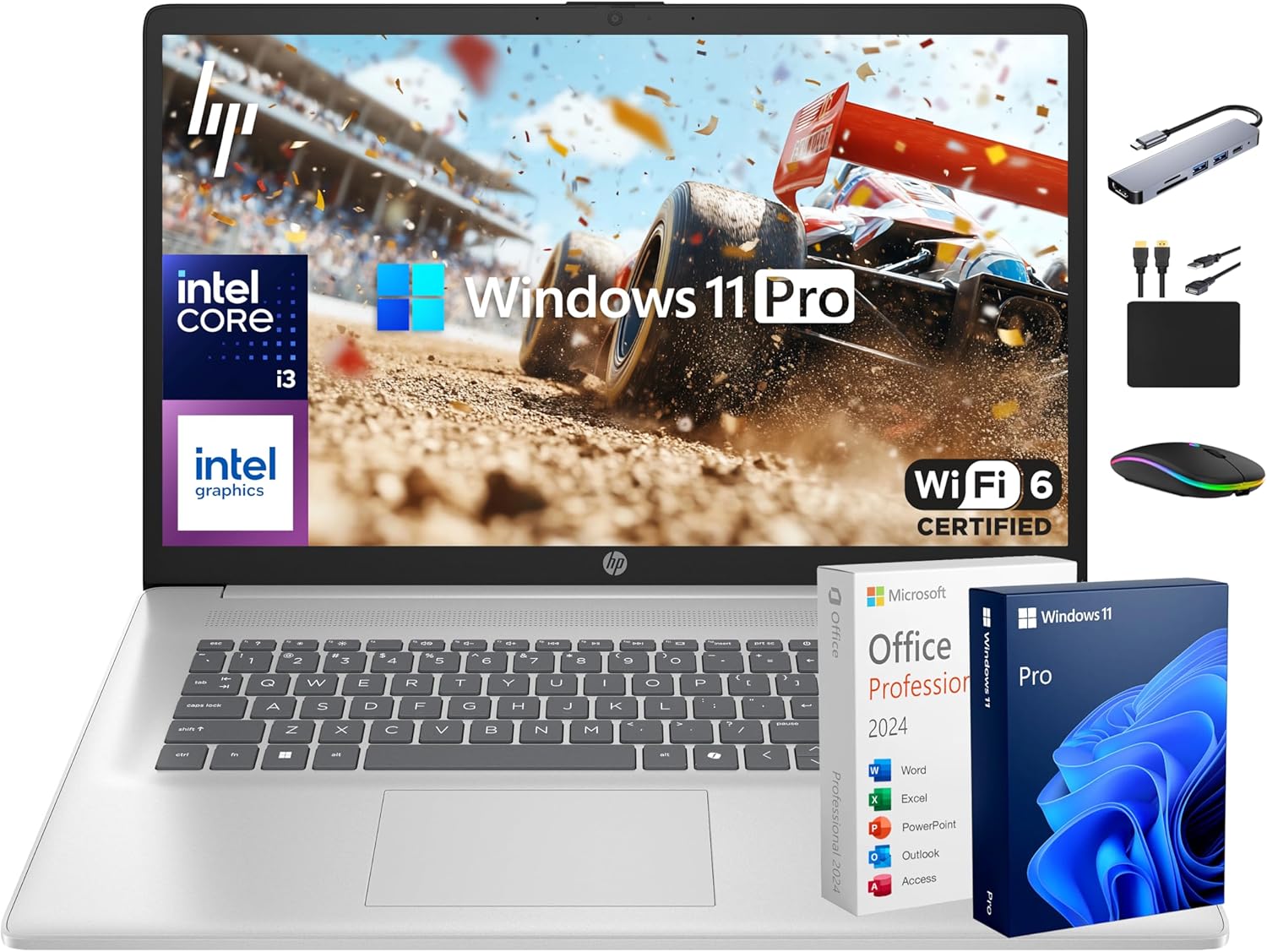 HP 17 Laptop Business 2025  Lifetime MS Office  17.3" HD+ Computer  8-Core Intel i3 Processor  16GB RAM  1TB Storage (500GB SSD + 500GB Ext)  Wi-Fi 6  Long Battery  MarxsolAccessory  Win 11 Pro