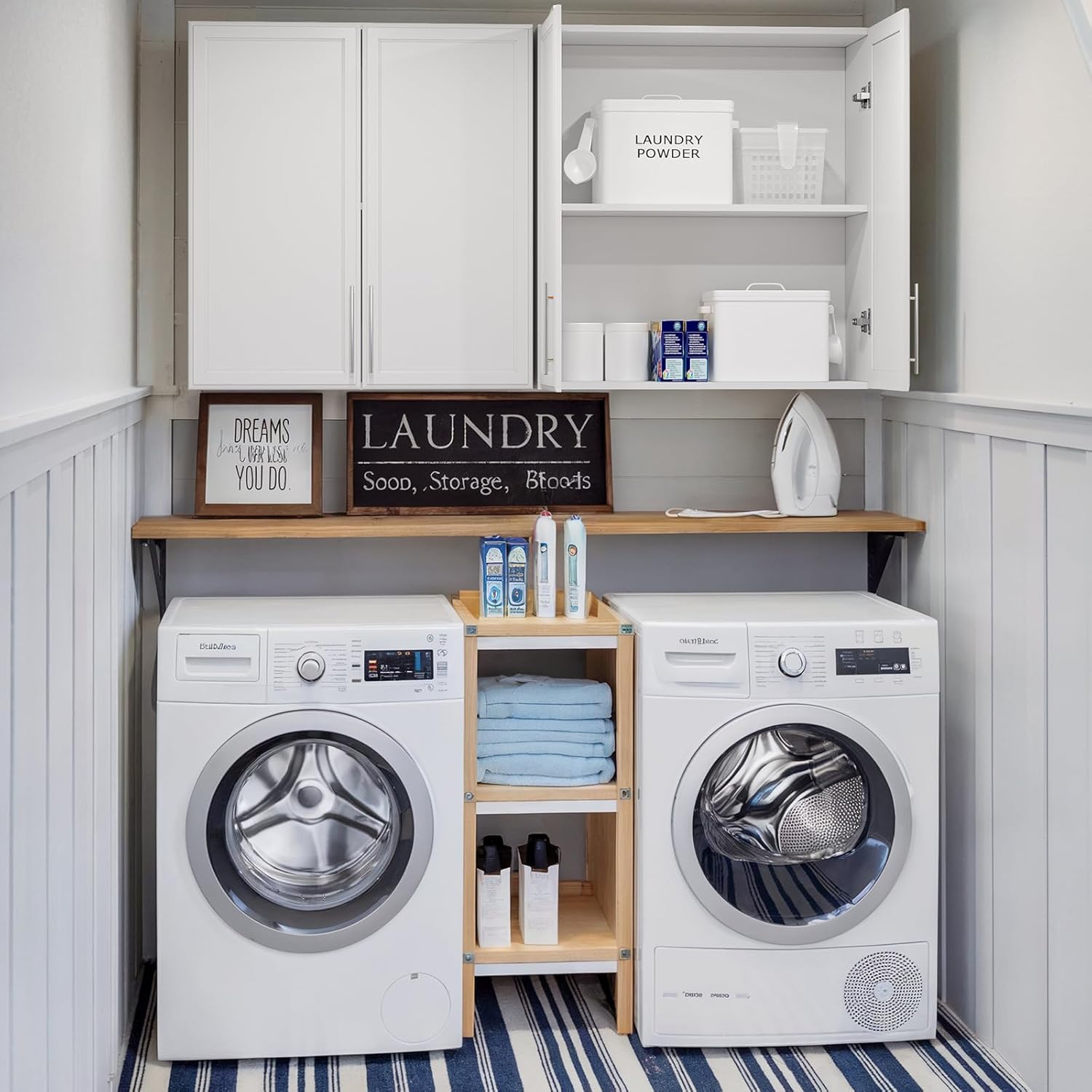 FIMELLO 60" Laundry Room Wall Cabinets with Adjustable Shelf, Large Wall Storage Cabinet, White Wall Cabinet with Doors, Upper Kitchen Cabinet, Cabinets for Laundry, Bathroom, Kitchen -White