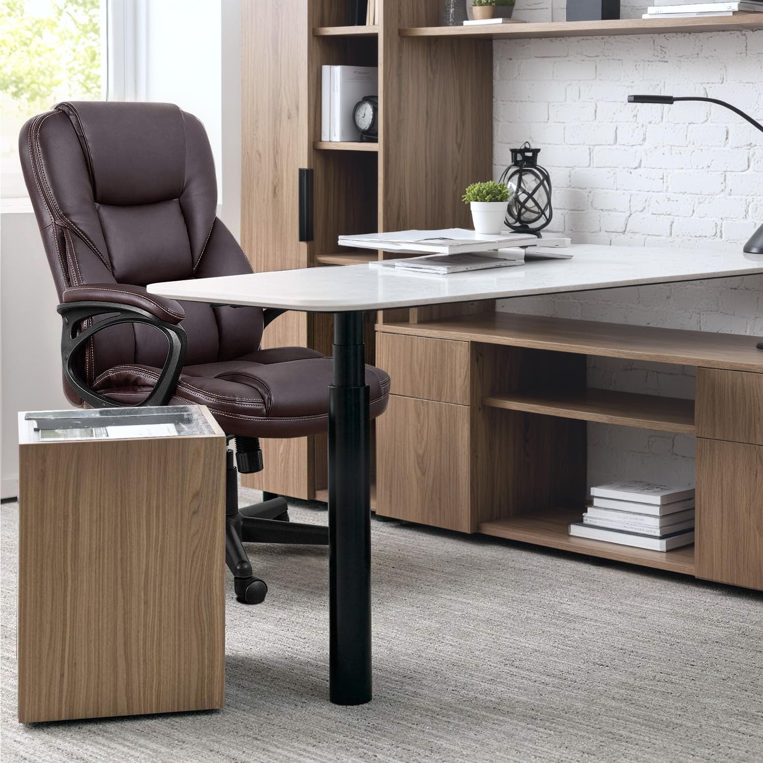 Furmax Office Executive Chair High Back Adjustable Managerial Home Desk Chair, Swivel Computer PU Leather Chair with Lumbar Support (Brown)