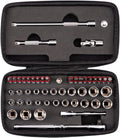 TEKTON 1/4 Inch Drive 6-Point Small Engine Shallow Socket, Bit, and Quick-Release Ratchet Set with Case (50-Piece) | SKT07902