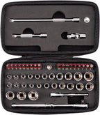 TEKTON 1/4 Inch Drive 6-Point Small Engine Shallow Socket, Bit, and Quick-Release Ratchet Set with Case (50-Piece) | SKT07902