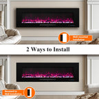 72" Electric Fireplace, Recessed & Wall Mounted Fireplace Heater 13 * 13 Colors Flame &Fuel Bed w/5 Dimmer, Touchscreen &Remote Control Temp, Overheating Protect, Hardwired, 1500W, Black